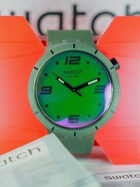 New Swiss Made BIG BOLD Futuristic Green SO27M105 47MM Multicolors W/Light